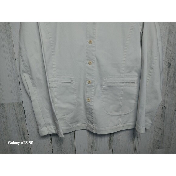 Eileen Fisher Bone Round Neck Jacket Size Medium Cotton Button - Picture 2 of 7